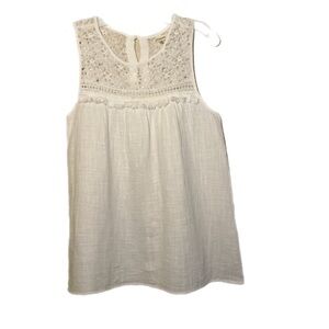 Max Studio White Crochet Yoke Sleeveless Tank Boho Size Small